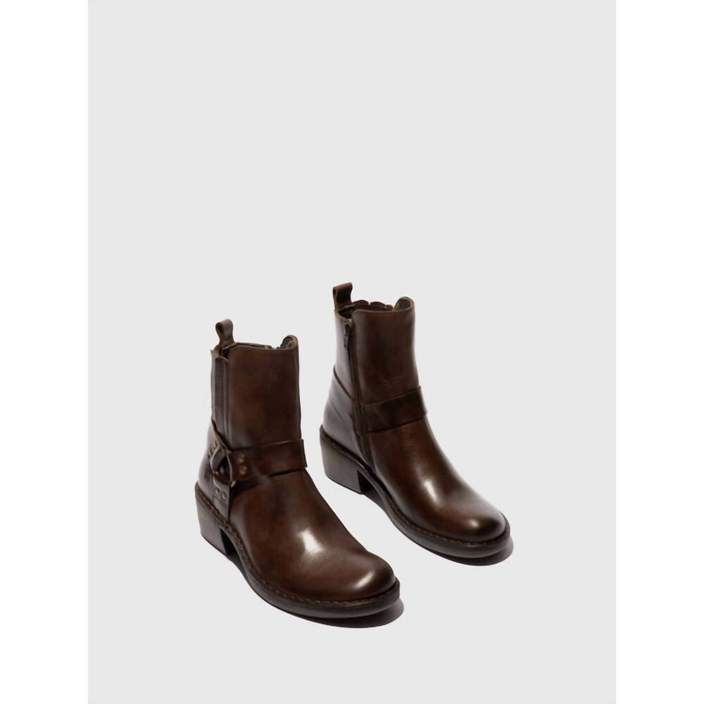 NEW FLY LONDON women's zip up ankle boots in dark brown - Picture 3 of 4